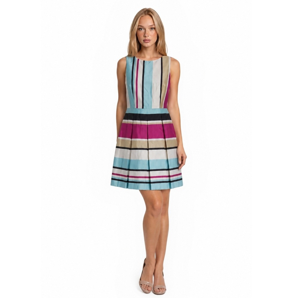 NWT Antonio Melani Fit Flare Dress Women's Size 12 Multicolor Striped Cocktail